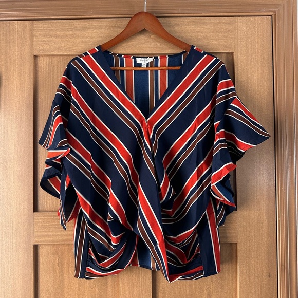 Umgee Asymmetrical Stripe Surplice Blouse - Picture 1 of 8